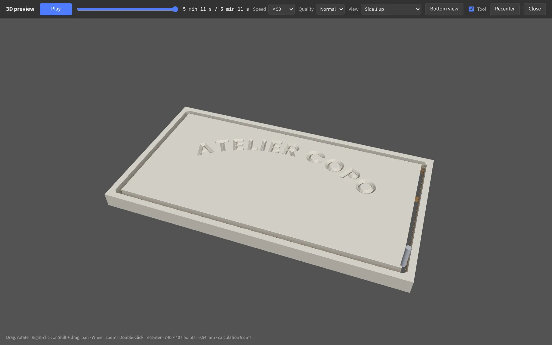 3D preview of the carved sign.